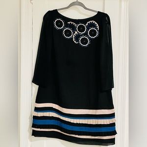 Monsoon Black Embroidered Above Knee Dress Sheer Sleeves Size 10